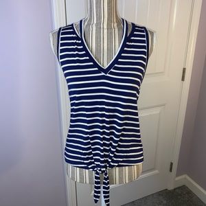 Jolie Navy Blue Striped V-neck Tank Top size M